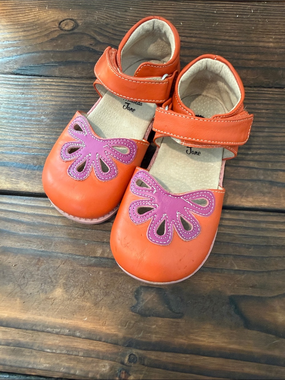 Matilda Jane Livie & Luca Orange Mary Janes with Pink Floral Cutouts